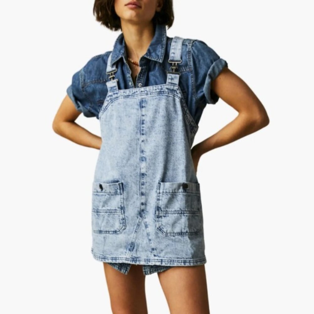 Free People Denim Overall Dress Size XS Indigo